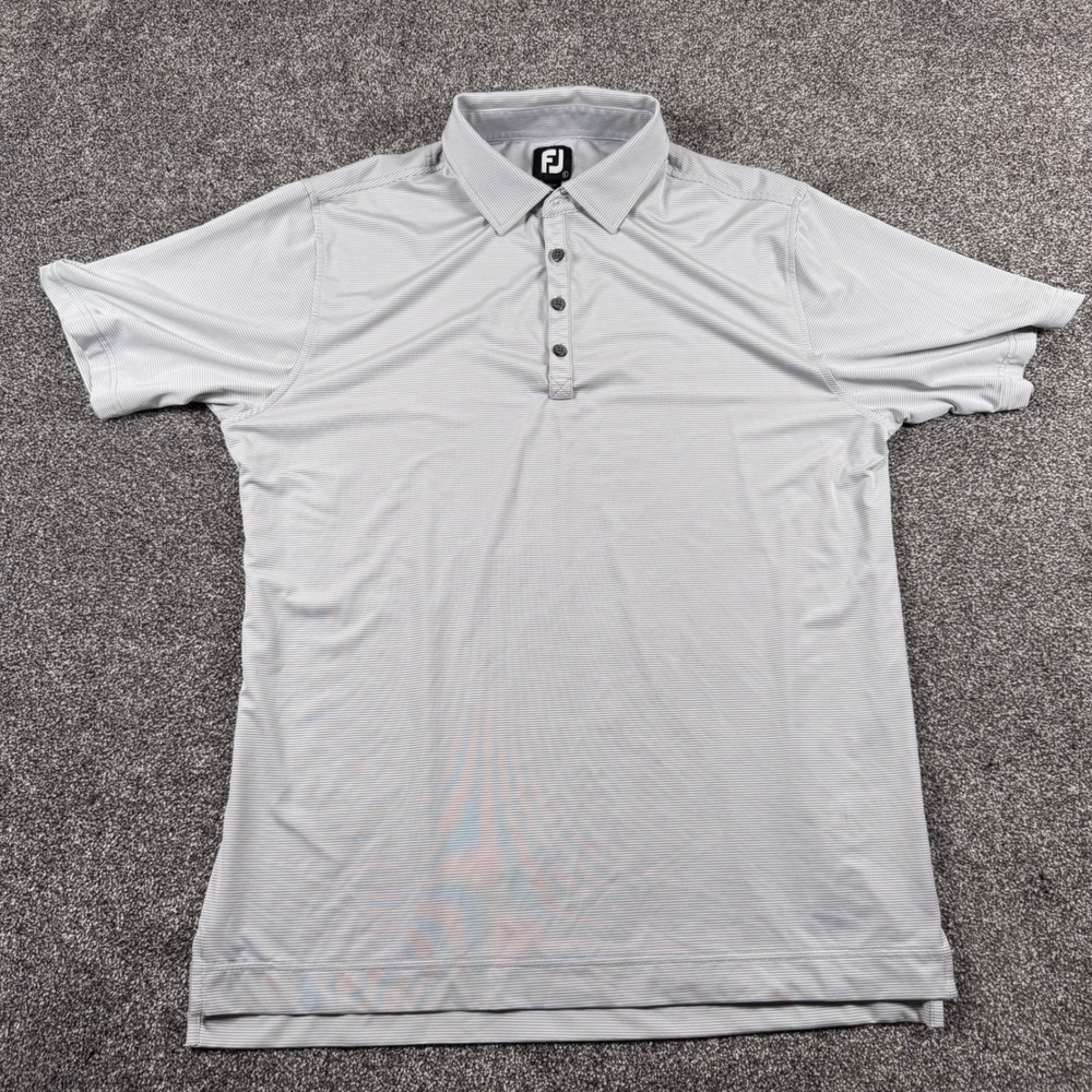 FootJoy Polo Men Large Grey White Micro Stripe Performance Golf Short Sleeve - Picture 3 of 6